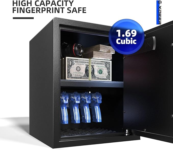 XDeer Biometric Safe Box with Fireproof Bag, Quick-Access Security Safe Box with Upgraded Fingerprint, Steel Handgun Safe Lock Box for Kid/Home/Office (1.69 Cu.Ft+ Bag)