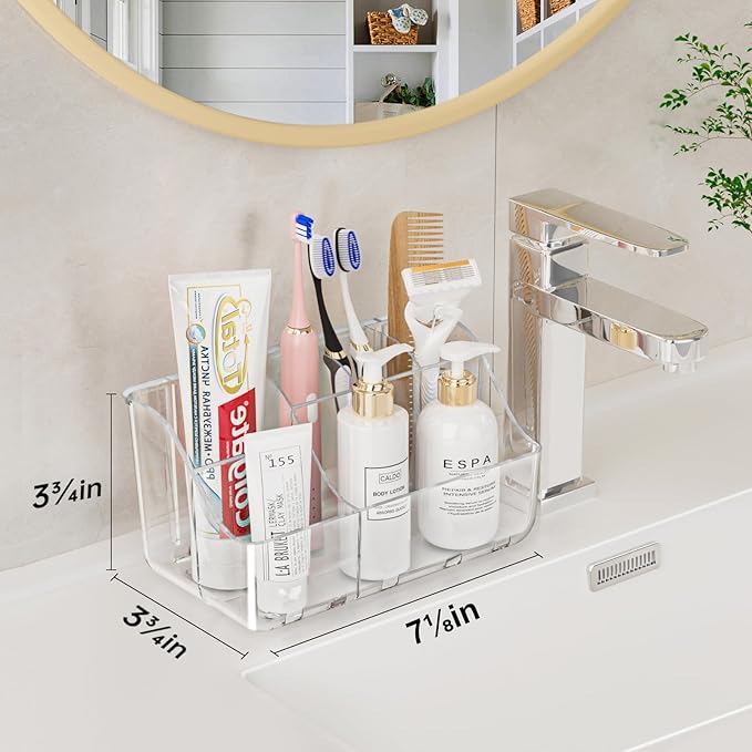 Clear Toothbrush Holders for Bathroom Organizers and Storage, Wall-Mounted Tooth Brush Holder and Toothpaste Holder for Bathroom Wall, Countertop - Bathroom Accessories, 2 Packs