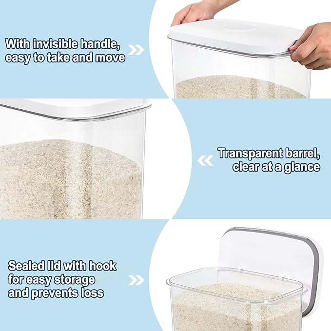 Rice & Flour Storage Container, Cereal Containers Storage, Dry Food Airtight Dispenser BPA Free, Clear Plastic Kitchen and Pantry Organization Bin (White (13Qt-1Pack), 13Qt)