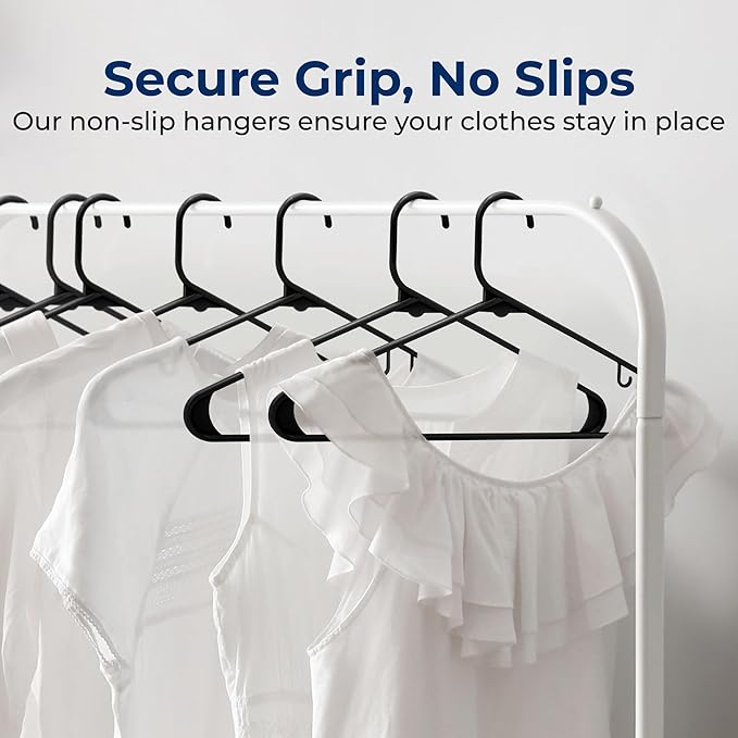 SereneLife 100 Pack Black Plastic Hangers – Ultra Lightweight Non-Slip Slim Clothes Hanger Set for Shirts, Pants, Coats & Dresses – Heavy Duty Space Saving Closet Organizer