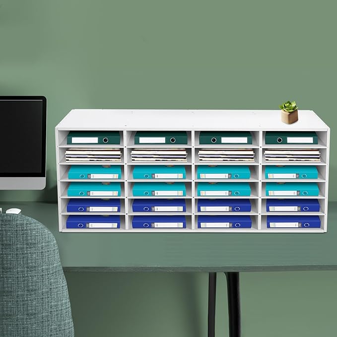 Mail Sorter Organizer, 24 Compartments Mailbox for Classroom, Desktop File Organizer with Adjustable Shelves, for Office Home Classroom, PVC, White