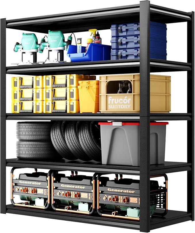 2800LBS Heavy Duty Garage Shelving, 47.2"W Adjustable Garage Storage Shelves, 5 Tier Industrial Utility Shelf Storage Racks, Metal Shlefs for Storage Shelving Units, 47.25"W x 19.7"D x 72"H