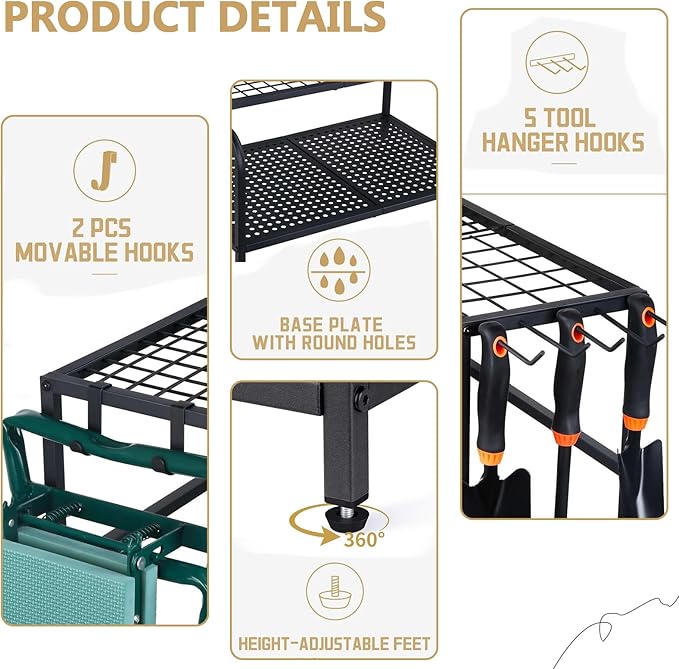 Garden Tool Storage Rack, 3 Tier Heavy-Duty Steel Garden Tool Organizer Stand Up To 70 Long Handled Shovels/Rakes/Brooms, 24×16×26inch Garage Tool Shelf for Shed, Yard, Garage