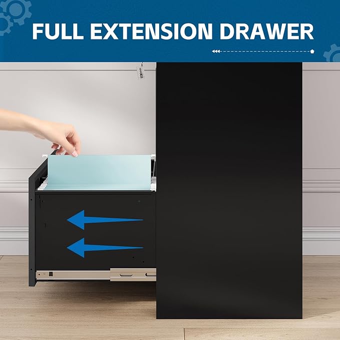 3-Drawer Metal File Cabinet, Lateral Vertical Filing Cabinets for Home Office, Locking File Cabinets with Storage Shelves, Legal/Letter/A4 Size Office File Cabinet (Black, Assemble Required)