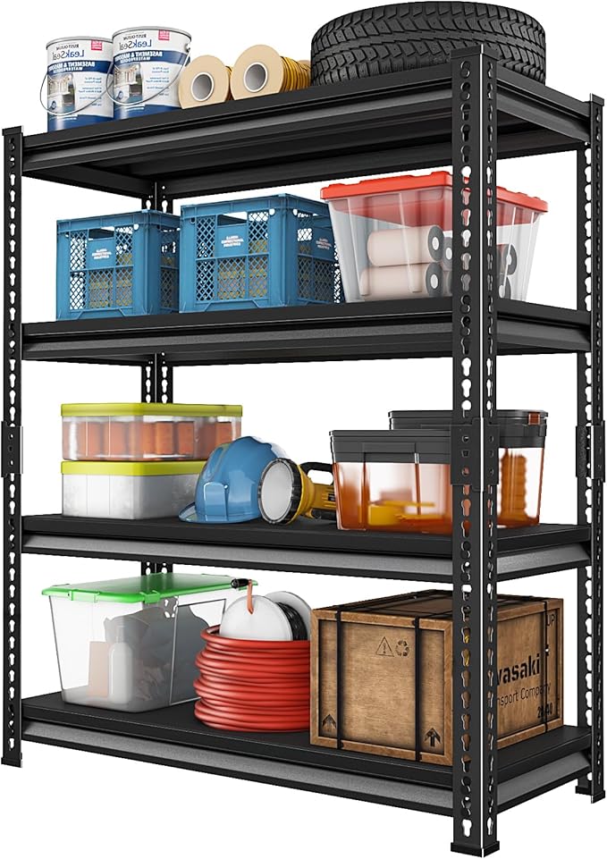 Heavy Duty Garage Shelves - 40''W 1,680Lbs Steel Metal Adjustable Utility Industrial Storage Shelving Rack Units for Warehouse Basement 4 Tier Black 39.3" W x 15.7" D x 62" H