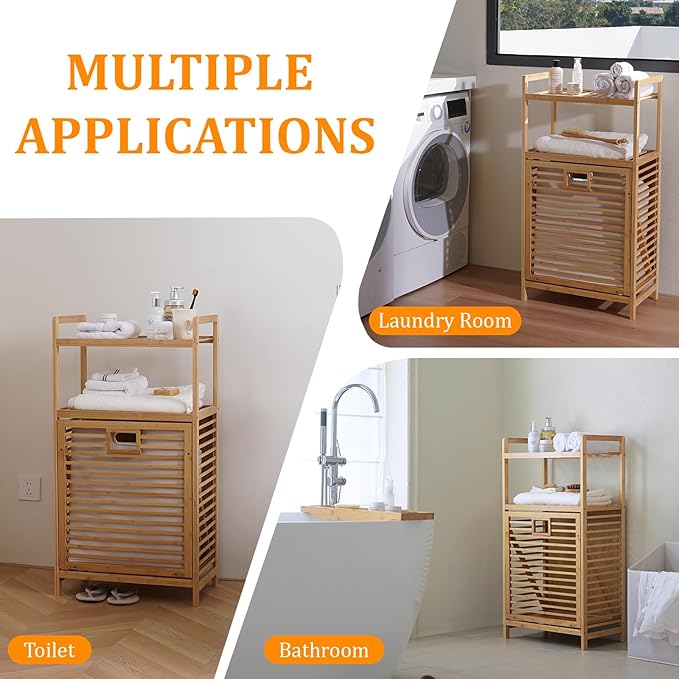 Laundry Hamper with 2-Tier Shelves & Tilt Out Basket, Laundry Baskets Organizer Hampers Bathroom Storage Shelf for Laundry Room, Bathroom, Nursery, Bedroom, Guest Room, Closet (2 Tier - Large)