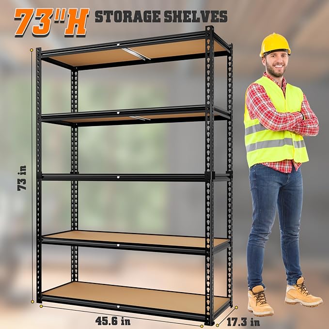 LEVELEVE 5-Tier Heavy Duty Storage Shelving Unit, 2020 lbs Capacity, Adjustable Metal Utility Shelf, 48" L x 18" W x 73" H for Garage, Kitchen, Pantry, Basement, Bathroom, Laundry,2 Pack