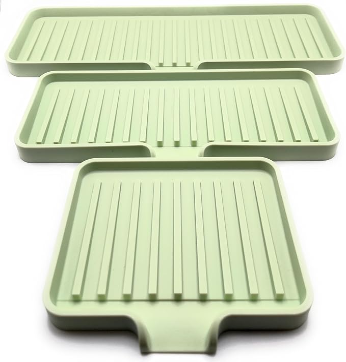 Happitasa Silicone Soap Dish Tray and Sponge Holder with Drain Chute | Bathroom and Kitchen Sink Organizer Caddy (Pistachio, 12"x4", 7.4 Ounces)