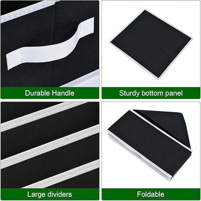 Foldable Closet Organizer with Handles - 6 Pack Fabric Wardrobe Dividers for Clothes Storage Jeans, Pants, Sweaters, T-Shirts，Black
