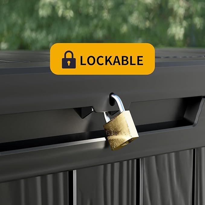 80 Gallon Deck Box, Resin Outdoor Indoor Waterproof Storage Box, Lockable Storage Box With Handle for Patio Furniture - Garden Tools - Swimming Pool Tools UV-Resistant, Black