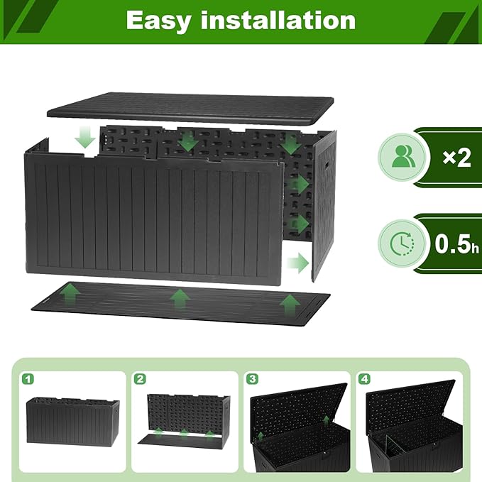 230 Gallon Outdoor Storage Box Waterproof, Extra Large Plastic Outside Deck Box Weatherproof, Resin Patio Storage Bin with Lock and Lids for Pool Equipment and Cushion, Black