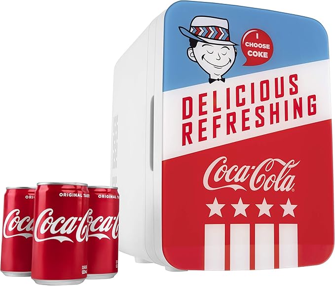 Cooluli Retro Coca-Cola Mini Fridge for Bedroom - Car, Office Desk & College Dorm Room - 10L/12 Can Small Refrigerator - AC/DC 12V Portable Cooler & Warmer for Food, Drinks & Skincare (Coke, Vintage)