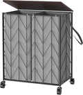 WOWLIVE Laundry Basket with Wheels, Heavy Duty Laundry Hamper with Wood Lid, Clothes Hamper with Divided Removable Liner Bag, Large Capacity Iron-Made Laundry Sorter Laundry Room Organization (Grey)