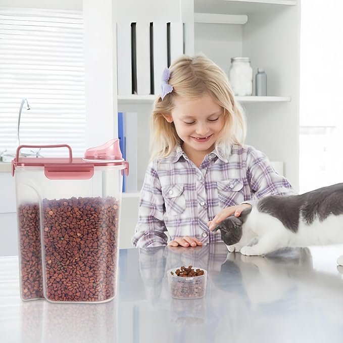 5Lbs/6Qt Airtight Pet Storage Container For Cat Dog Bird Food and Keep Fresh, Translucent Body, Upgraded Large Nozzle for Easy Pouring With Handle Design Easy to Carry When Going 2pack