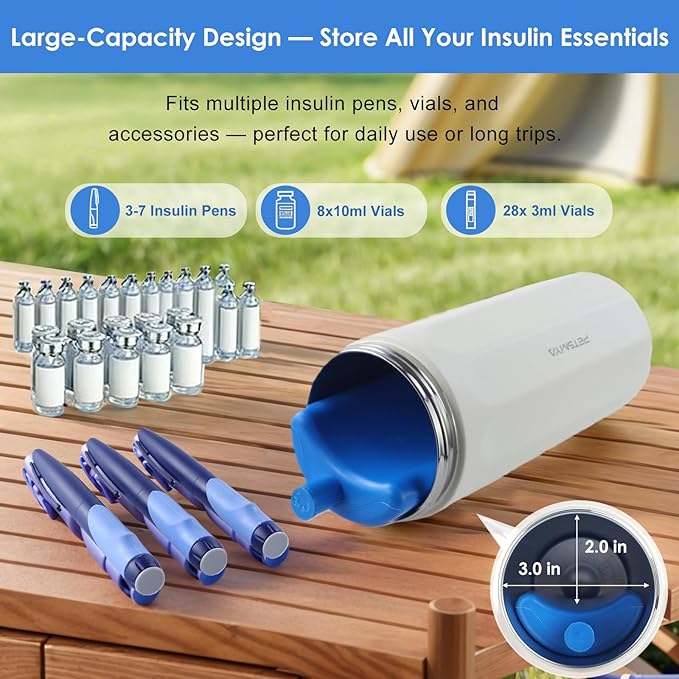 Insulin Cooler Travel Case for Pens & Vials, Portable Diabetic Travel Case with TSA Approved Gel Ice Pack, Large Capacity Medication Cooler for Travel (White)