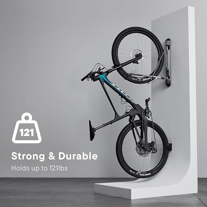 Steadyrack Bike Rack for Mountain Bikes - The Original Wall Mounted Vertical Bike Storage - Fits Wide Tires - Space Saving Pivot Design - Heavy-Duty Steel Rack for Indoor Garage, Apartment or Home Use