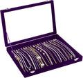 Jenseits Necklace Holder Jewelry Organizer Box, Dustproof Velvet Necklace Tray Jewelry Display With Clear Lid, Preppy Jewelry Holder, Long Necklaces Pendants Organizer, Gifts For Women Girls - Purple