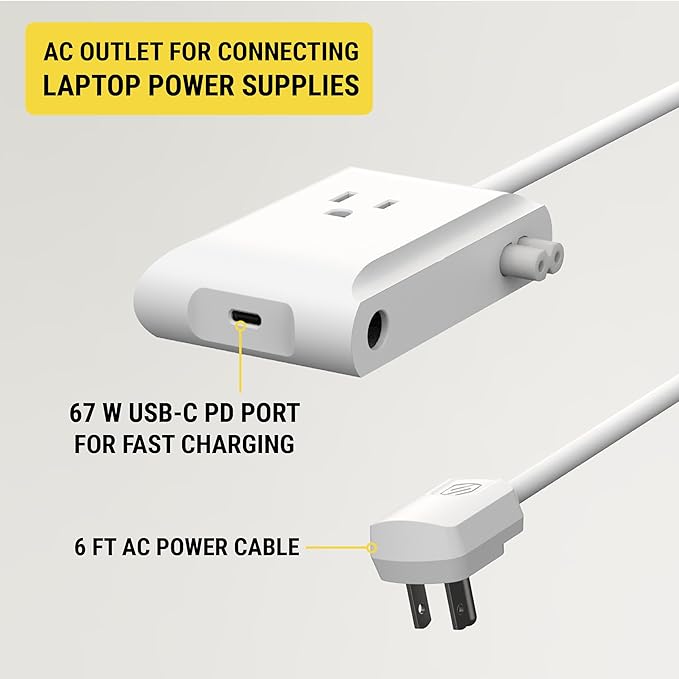 Scosche BL2PEACWT-AP BaseLynx™ 2.0 End Cap Modular System, 67W USB-C Charger Port & AC Outlet Extension Compatible with Apple iPhone, iPad, MacBook & More, Charging Station for Multiple Devices, White