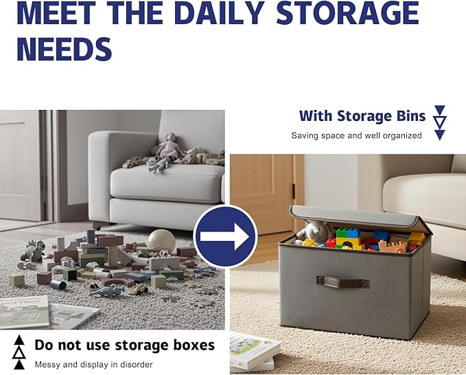 Fabric Foldable Storage Boxes [2-Pack] Large Collapsible Stackable Storage Bins with Lids Storage Cube Baskets Container Organizers for Bedroom Office