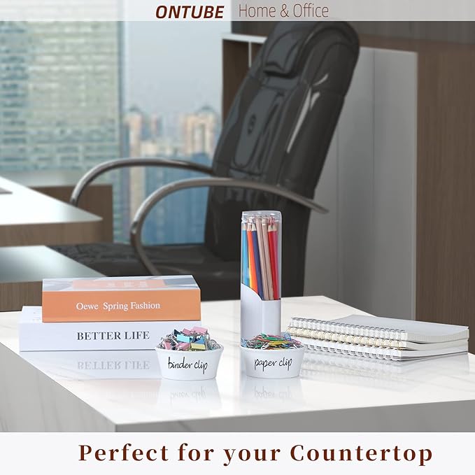 ONTUBE Ceramic Paper Clip Holder and Binder Clip Holder Set (White)