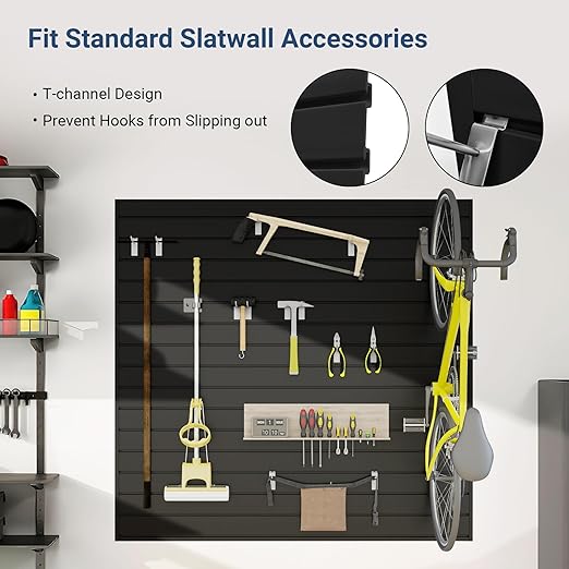 Slatwall Panel 4 FT x 4 FT, Interlocking Slat Wall Paneling, Wall Mounted PVC Wallpanel, Suitable for Garage Storage and Organizer, Slatwall Board, Shelves - Black