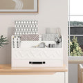 Bamboo Mail Organizer Countertop Wood Desk Organizer Drawer Tabletop Storage Box Letter Sorter Makeup Organizer for School Home Office Supplies White