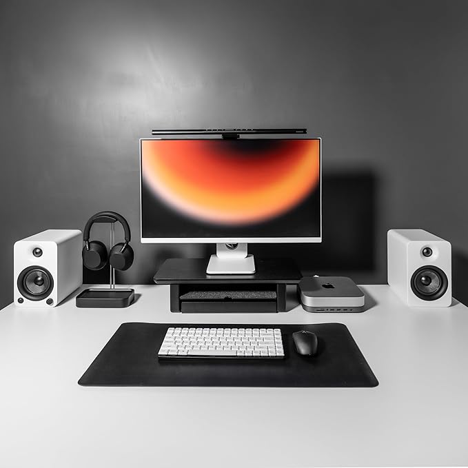Raico Desk Cockpit Shelf Monitor Stand System Dual Screen Setup Wood Large Desk Accessory Organizer Unit (Black Wood, Small | 18.8 Inches)