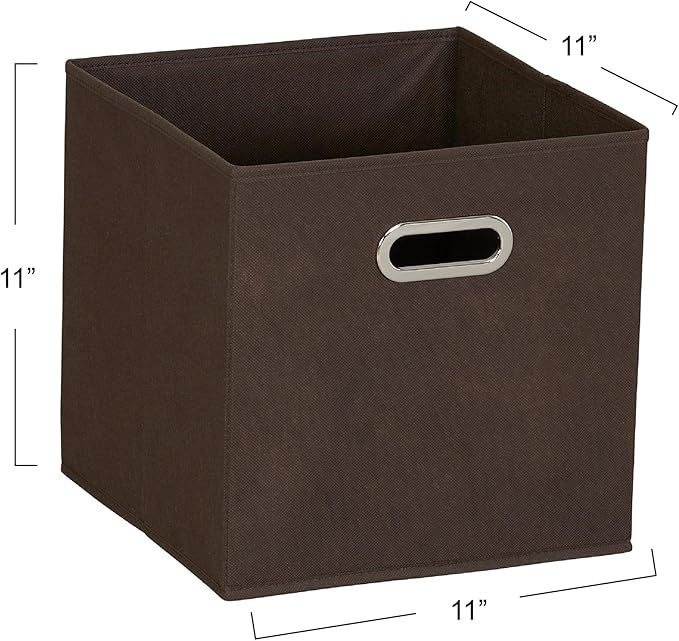 Household Essentials Foldable Fabric Storage Cubes 6-Pack – 11x11x11 Stackable Non-Woven Bins with Chipboard Sides & Grommet Handles – Closet, Shelf, Nursery, or Office Organizer – Chocolate Brown