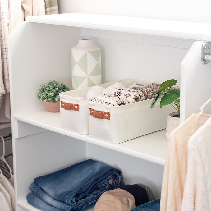 OrganiHaus Narrow Storage Bins 15x06in, Small Closet Bins for Shelves, Bathroom Storage Baskets for Shelves, Narrow Baskets, Fabric Organizer with Handles, Toilet Paper Organizer - 2 Pack, Off-White