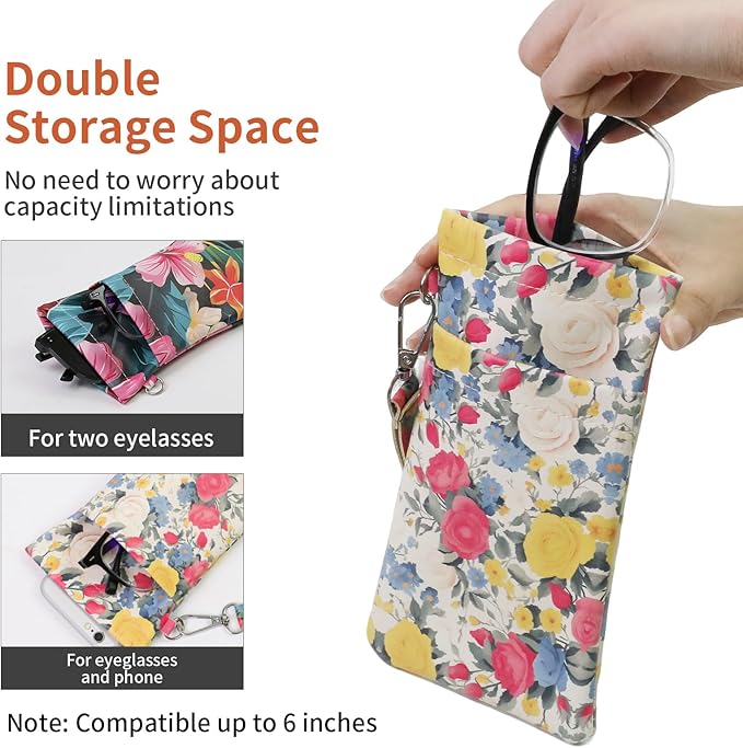 Double Eyeglass Case Soft Dual Glasses Case for Women Men Travel Squeeze Top Sunglasses Cases Eyeglasses Pouch