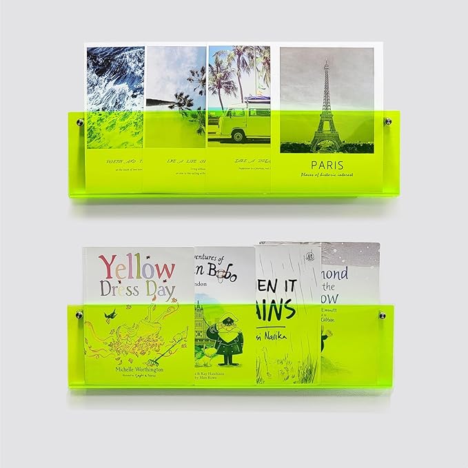 ROYALITA 2-Pack Acrylic Magazine Holder Brochure Holder, 17" Record Holder Magazine Rack, Fashion Hanging Bookshelf Literature Storage Rack for Waiting Room, Living Room, Office, Green 17 Inch