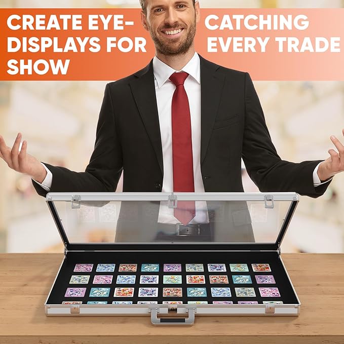 Portable Trade Show Display Case, 34"x22" Aluminum Card Show Display Case with Lock, Large Table Top Sports Card Display Case with Clear Acrylic Glass for Jewelry, Trading Card, Collectibles Shows