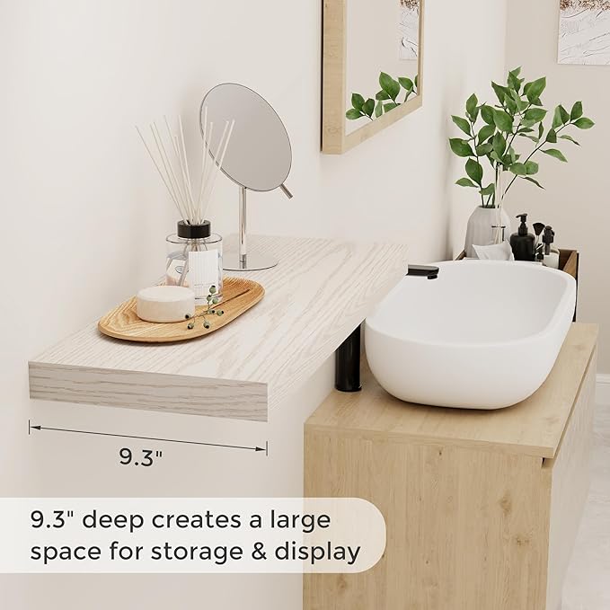 24 Inch Floating Shelves for Wall 2 Pack for Bedroom|Kitchen|Bathroom, Wall Mounted Rustic Wood Shelves, 9.3 Inch deep Floating Shelf with Invisible Brackets for Books|Storage|Decor,Brich