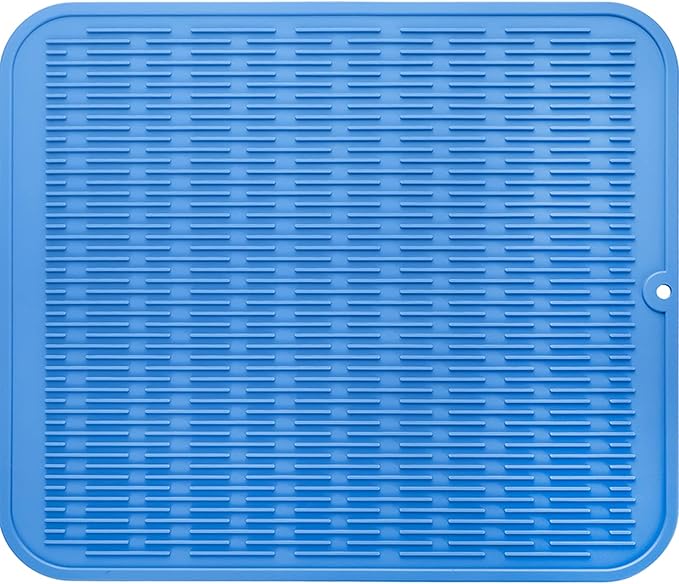 Silicone Dish Drying Mat for Multiple Usage,Easy clean,Eco-friendly,Heat-resistant Silicone Mat for Kitchen Counter or Sink,Refrigerator or Drawer Liner Lichen BlueL 2XL 24 inches x 18 inches