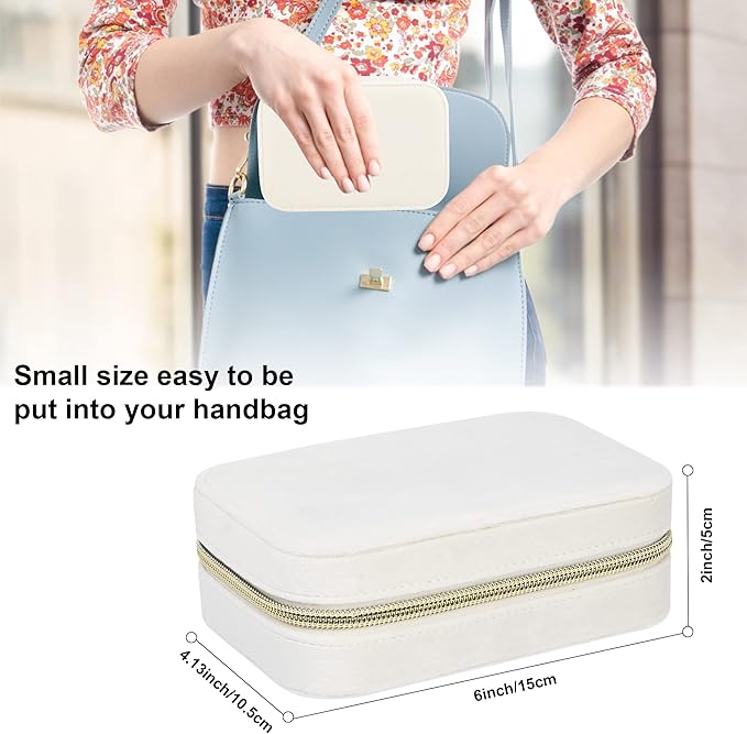 Dajasan Velvet Travel Jewelry Boxes, Small Travel Jewelry Case, Portable Travel Jewelry Organizer Box for Birthday Mother's Day Valentine's Day (Beige)