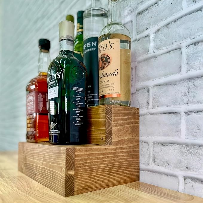 Tiered Bottle Shelf | 2 Tier Liquor Bottle Display | Bar Organization | Kitchen Counter Shelf (Early American)