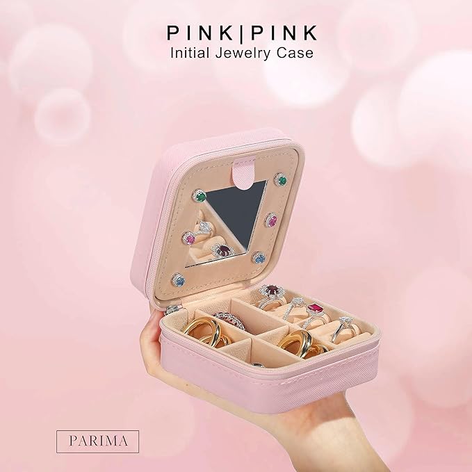 Parima Initial Jewelry Box for Women Girls, Pink Jewelry Travel Case | Chenille Letter Patches Jewelry Box | Multifunctional Personalized Travel Jewelry Case | Birthday Gifts - Letter D, Pink