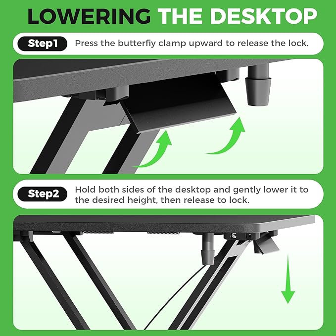 Standing Desk Converter Adjustable Height, 25.16" × 15.75" Height Adjustable Desktop Riser, No Assembly Required, Desktop Workstation for Laptop, Monitor and Office Use (Black)