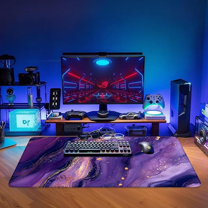 Purple Gaming Mouse Pad 35.4"x15.7"Desk Mat Anti-Slip Rubber Base & Durable Stitched Edges for Gamers Smooth Mouse Writing Surface for Desk Office/Home
