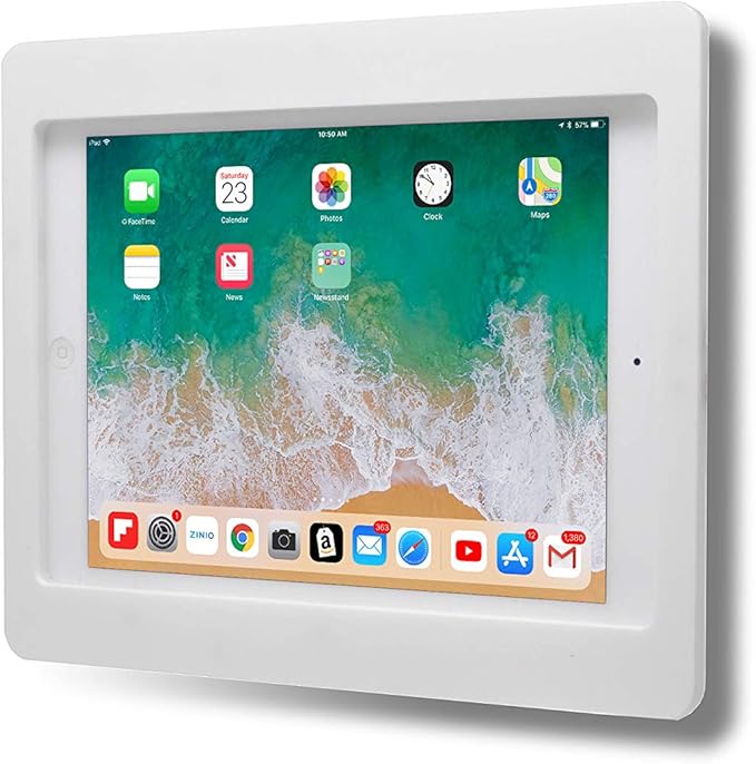 TABcare Anti-Theft Acrylic VESA Enclosure for Apple iPad mini 1/2/3 with Free Wall Mount Kit & 90-Degree Angle Charge Cable (iPad mini 1/2/3 8", White)