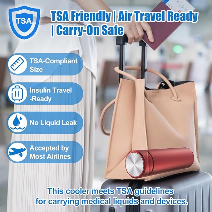 Insulin Travel Case TSA Approved – Durable Diabetic Injection Travel Case for 2-3 Pens – Medication Cooler for Travel with Reusable Gel Ice Pack for Diabetes Supplies (Red)
