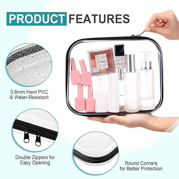 Sanwuta 6 Pcs Clear Hard Zipper Case Hard Plastic Zipper Pouches Transparent Makeup Bag Pencil Pouches for Travel Snacks Christmas Trinket Storage Organizer Box(Black,9.84 x 7.87 x 2 Inch)