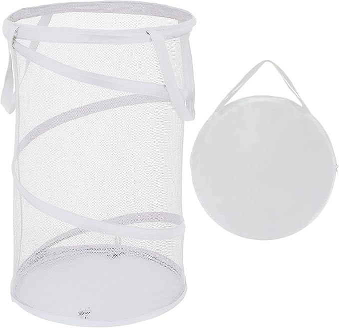 BATTOO Large Collapsible Laundry Basket Foldable Mesh Pop Up Hamper with Handles for Laundry Room, Bathroom, Kids Room, College Dorm, Travel, Storage Organizer White