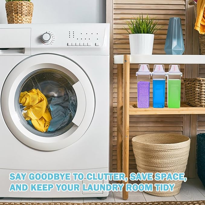 2 Pack 78 oz Liquid Laundry Detergent Dispenser Laundry Detergent Container Liquid Detergent Dispenser for Laundry Room Organization with 6 Removable Labels for Softener Bleach Powder Soda