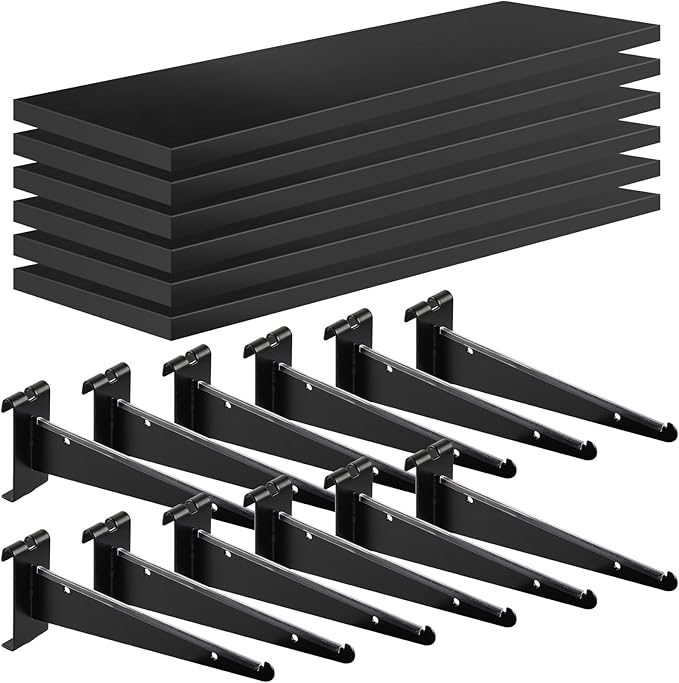 6 Pack GridWall Shelves with Metal Brackets, 16"x 6" Wooden Grid Wall Shelf Heavy Duty Organizer Accessories for Garage Home Visualizer Workbench and Bitchenette