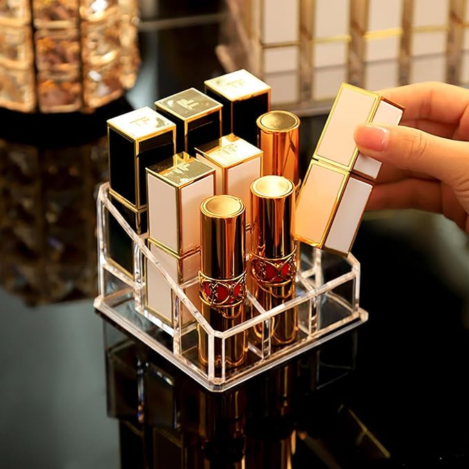 Clear Acrylic Lipstick Lip Gloss Organizer 9 Slots Small Comestic Display Holder for Nail Polish Essential Oil