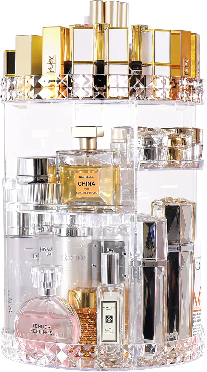 360 Rotating Makeup Organizer Large Perfume Cosmetics Organizer Beauty Organizer Clear Cosmetic Storage Display Case with 7 Layers and Detachable Shelves for Bedroom Dresser or Vanity Countertop