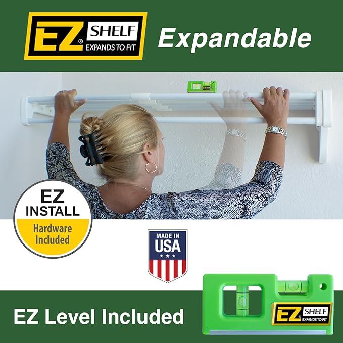 EZ Shelf - DIY Closet Organizer Kit - Expandable to 12.2 ft. of Hanging & Shelf Space - White