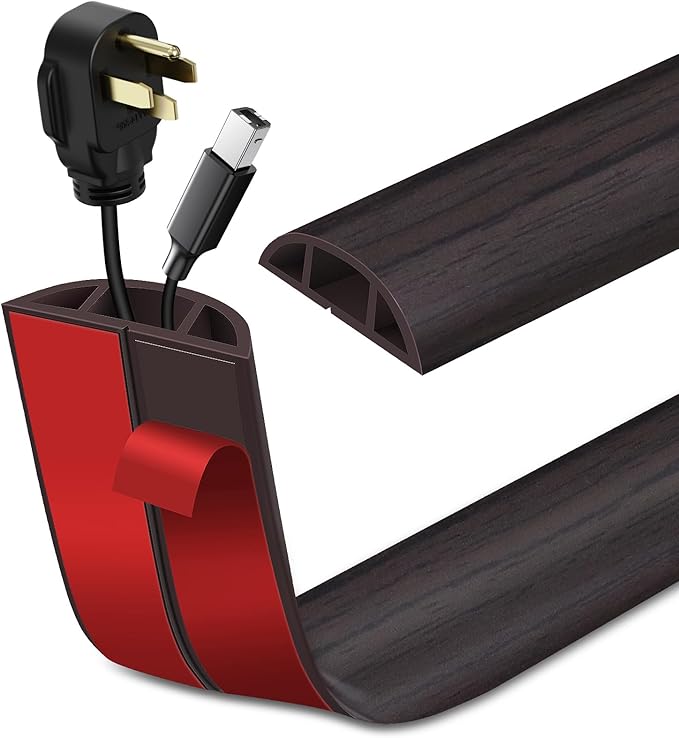 Floor Cord Cover Self Adhesive Cord Hider Floor Extension Cord Covers for Floor Power Cord Protector Cable Management Prevent Cable Trips Cable Cavity 0.51" W x 0.31" H (Dark Walnut, 3.3Ft)