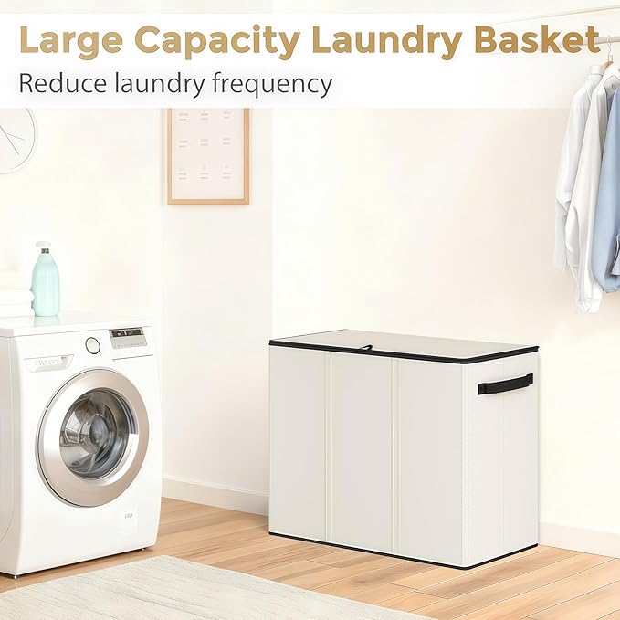 180L Laundry Hamper 3 Section, Large Laundry Basket with Lid, Laundry Basket Organizer with Handles, White Divided Laundry Baskets, Clothes Hampers for Laundry, Bedroom, Bathroom